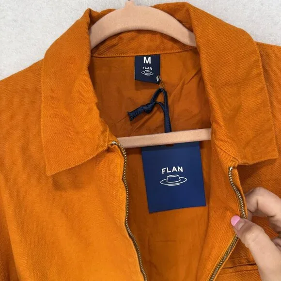 Flan Jacket Mens Medium Orange Cream Ombre Full Zip Canvas Workwear Streetwear - Picture 2 of 11